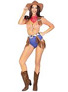 Woody aus Toy Story, Kostüm mit Top und Shorts, Fransen, 3/4-lange Ärmel, schottisch-kariertes Muster